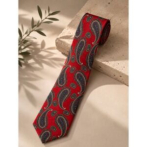 Vito Rufolo Red Paisley Silk Tie Hand Made in Italy Mens Necktie Classic OS